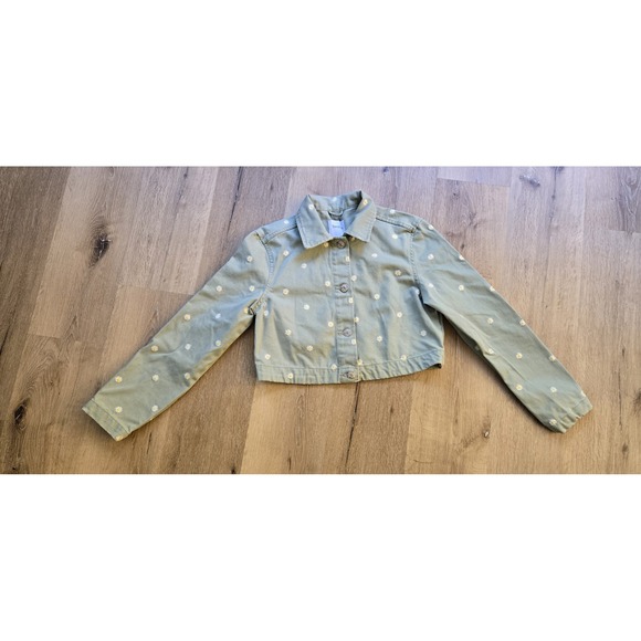 Bershka Women's Embroidered Daisy Jacket – Light Green – Size Small - Picture 1 of 5